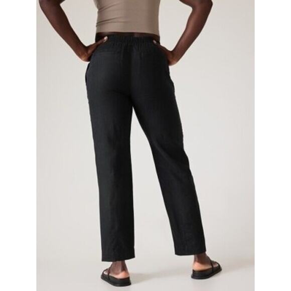 Athleta Retreat Charcoal Black Wide Leg 100% Linen Active Ankle Pant Sz Small - Picture 2 of 10